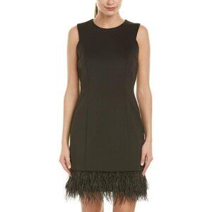 Donna Ricco Feather-Hem Sleeveless Sheath